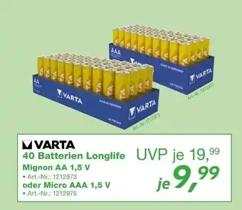 EP Varta 40 batterien longlife mignon aa 1,5 v Angebot