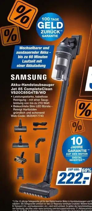 Expert Samsung akku-handstaubsauger jet 85 completeclean vs20c85g4tb/wd Angebot