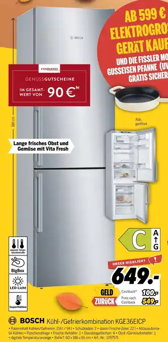 MEDIMAX Bosch kühl-/gefrierkombination kge36eicp Angebot