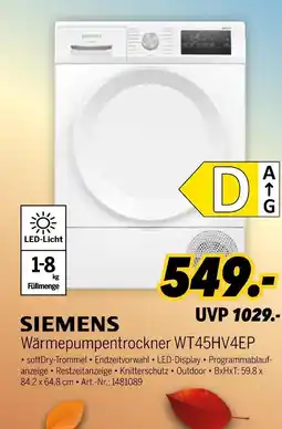 MEDIMAX Siemens wärmepumpentrockner wt45hv4ep Angebot