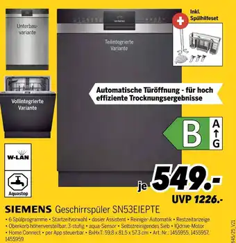 MEDIMAX Siemens geschirrspüler sn53eiepte unterbauvariante Angebot