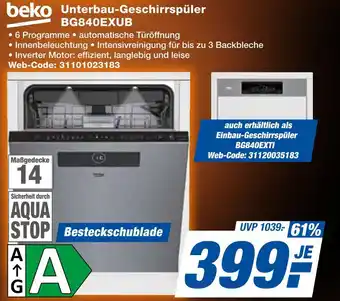 Expert Beko unterbau-geschirrspüler bg840exub Angebot