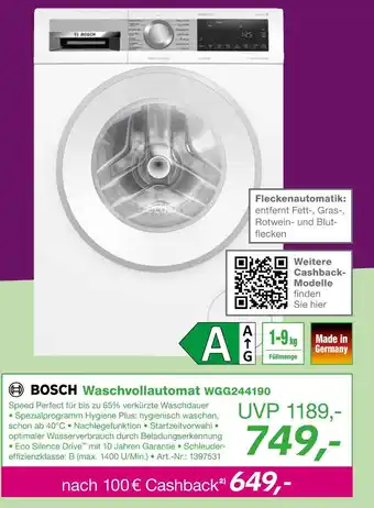 EP Bosch waschvollautomat wgg244190 Angebot