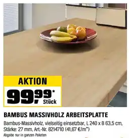 OBI BAMBUS MASSIVHOLZ ARBEITSPLATTE Angebot