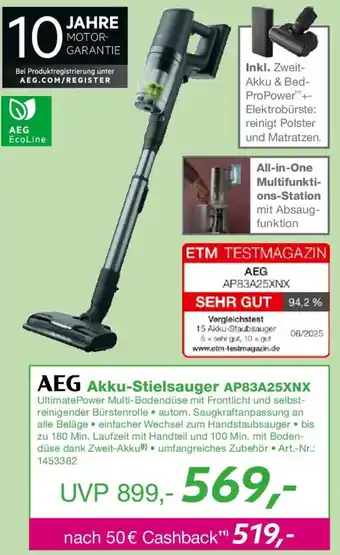 EP AEG Akku-Stielsauger AP83A25XNX Angebot