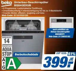 expert Techno Land beko Unterbau-Geschirrspüler BG840EXUB Angebot