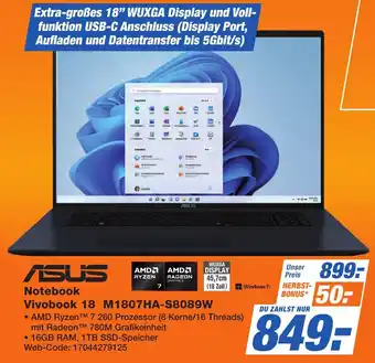 K+B Expert ASUS Notebook Vivobook 18 M1807HA-S8089W Angebot