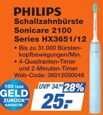 K+B Expert PHILIPS Schallzahnbürste Sonicare 2100 Series HX3651/12 Angebot