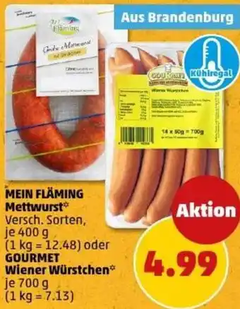 PENNY MEIN FLÄMING Mettwurst oder Gourmet Wiener Würstchen Angebot