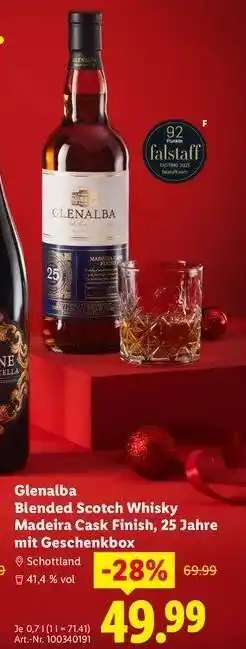Lidl Glenalba Blended Scotch Whisky Madeira Cask Finish, 25 Jahre mit Geschenkbox Angebot