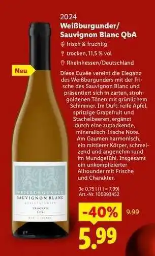 Lidl Weißburgunder Sauvignon Blanc QbA Angebot