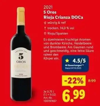 5 Oros Rioja Crianza DOCa