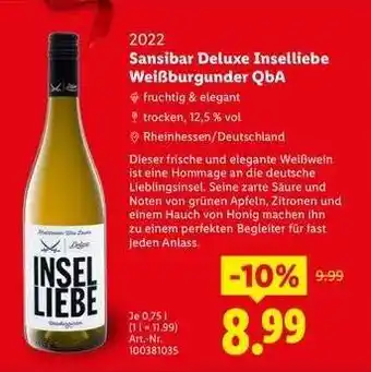 Lidl Sansibar Deluxe Inselliebe Weißburgunder QbA Angebot