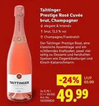 Lidl Taittinger Prestige Rosé Cuvée brut, Champagner Angebot