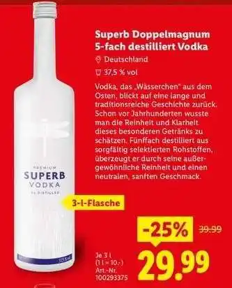 Lidl Superb Doppelmagnum 5-fach destilliert Vodka Angebot