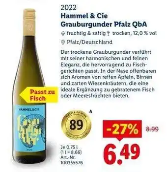 Lidl Hammel & Cie Grauburgunder Pfalz QbA Angebot