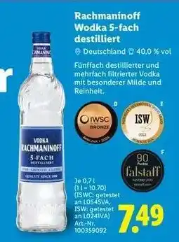 Lidl Rachmaninoff Wodka 5-fach destilliert Angebot