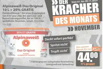 V Baumarkt Alpinaweiß Das Original 10 L+ 25% GRATIS Angebot