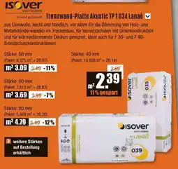 V Baumarkt ISOVER Trennwand-Platte Akustic TP 1034 Lanaé Angebot