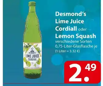 Famila Nord Ost Desmond‘s lime juice cordial oder lemon squash Angebot