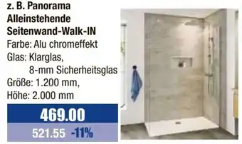 V Baumarkt BREUER DUSCHEN & MEHR Panorama Alleinstehende Seitenwand-Walk-IN Angebot
