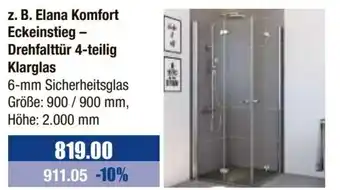 V Baumarkt BREUER DUSCHEN & MEHR Elana Komfort Eckeinstieg - Drehfalttür 4-teilig Klarglas Angebot