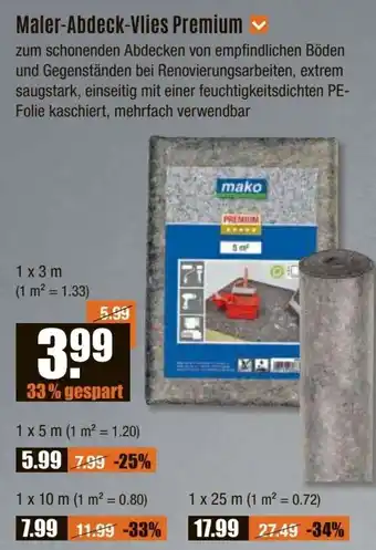 V Baumarkt mako Maler-Abdeck-Vlies Premium 1*3 m Angebot