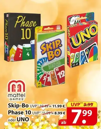 Famila Nord Ost Mattel skip-bo, phase 10 oder uno Angebot