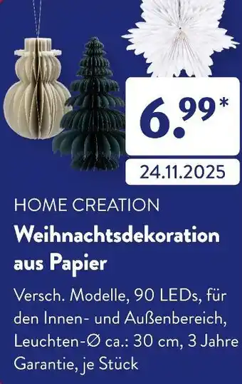 Aldi Süd Home creation weihnachtsdekoration aus papier Angebot