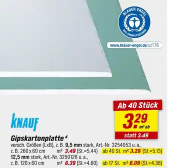 toom Baumarkt Knauf gipskartonplatte 9,5 mm stark Angebot