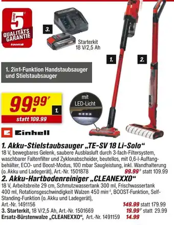 toom Baumarkt Einhell akku-stielstaubsauger „te-sv 18 li-solo“ Angebot