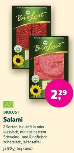 Biomarkt BIOLUST Salami Angebot