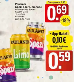 WEZ Paulaner Spezi oder Limonade Angebot