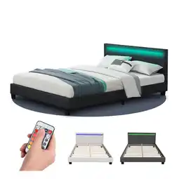 Netto Marken-Discount Juskys Polsterbett Paris 140 x 200 cm schwarz – Bett mit LED Beleuchtung, Lattenrost & Kopfteil Angebot