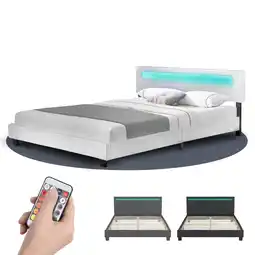 Netto Marken-Discount Juskys Polsterbett Paris 160x200 cm – Bett mit LED Beleuchtung & Lattenrost – Doppelbett weiß Angebot