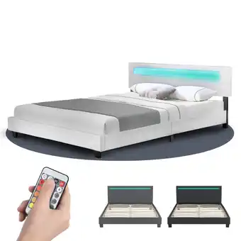 Netto Marken-Discount Juskys Polsterbett Paris 160x200 cm – Bett mit LED Beleuchtung & Lattenrost – Doppelbett weiß Angebot