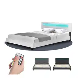 Netto Marken-Discount Juskys Polsterbett Paris 180x200 cm – Bett mit LED Beleuchtung & Lattenrost – Doppelbett weiß Angebot