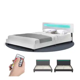 Netto Marken-Discount Juskys Polsterbett Paris 180x200 cm – Bett mit LED Beleuchtung & Lattenrost – Doppelbett weiß Angebot