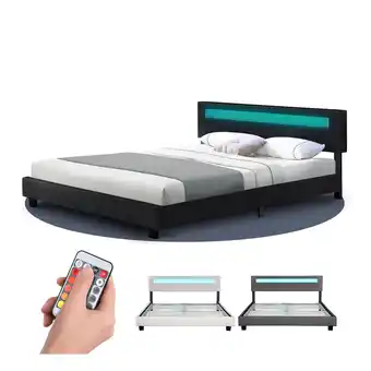 Netto Marken-Discount Juskys Polsterbett Paris 160x200 cm – Bett mit LED Beleuchtung & Lattenrost – Doppelbett schwarz Angebot