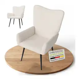 Netto Marken-Discount Juskys Ohrensessel Odense ohne Hocker, Relaxsessel mit Boucle & Stahlgestell – Beige Angebot