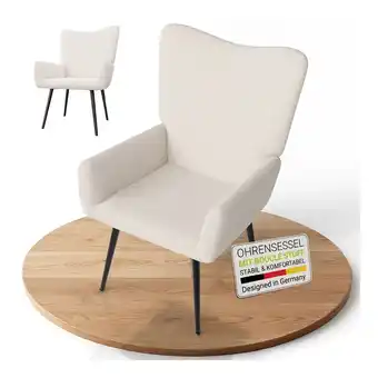 Netto Marken-Discount Juskys Ohrensessel Odense ohne Hocker, Relaxsessel mit Boucle & Stahlgestell – Beige Angebot