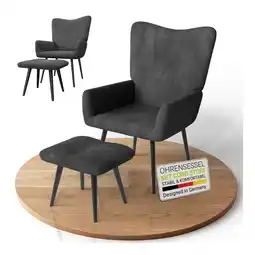 Netto Marken-Discount Juskys Ohrensessel Odense inkl. Hocker, Relaxsessel mit Cord & Stahlgestell – Grau Angebot