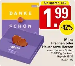 WEZ Milka Pralinen oder Hauchzarte Herzen Angebot
