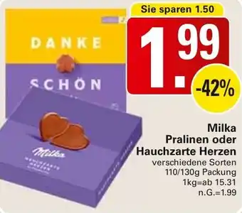 WEZ Milka Pralinen oder Hauchzarte Herzen Angebot