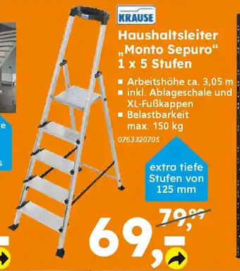 Globus Baumarkt KRAUSE Haushaltsleiter ,,Monto Sepuro" 1 x 5 Stufen Angebot