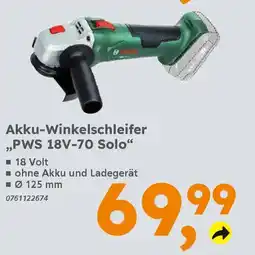 Globus Baumarkt BOSCH Akku-Winkelschleifer ,,PWS 18V-70 Solo" Angebot
