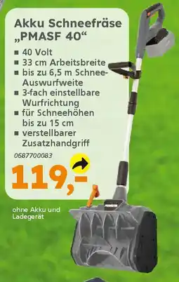 Globus Baumarkt PRIMASTER Akku Schneefräse „PMASF 40" Angebot