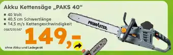 Globus Baumarkt PRIMASTER Akku Kettensäge „PAKS 40" Angebot