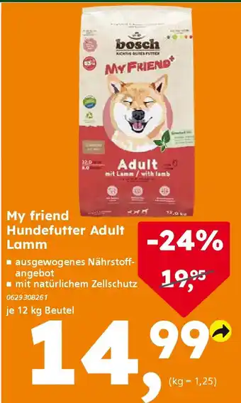 Globus Baumarkt bosch My friend Hundefutter Adult Lamm Angebot
