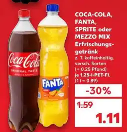 Kaufland COCA-COLA, FANTA, SPRITE oder MEZZO MIX Erfrischungsgetränk Angebot